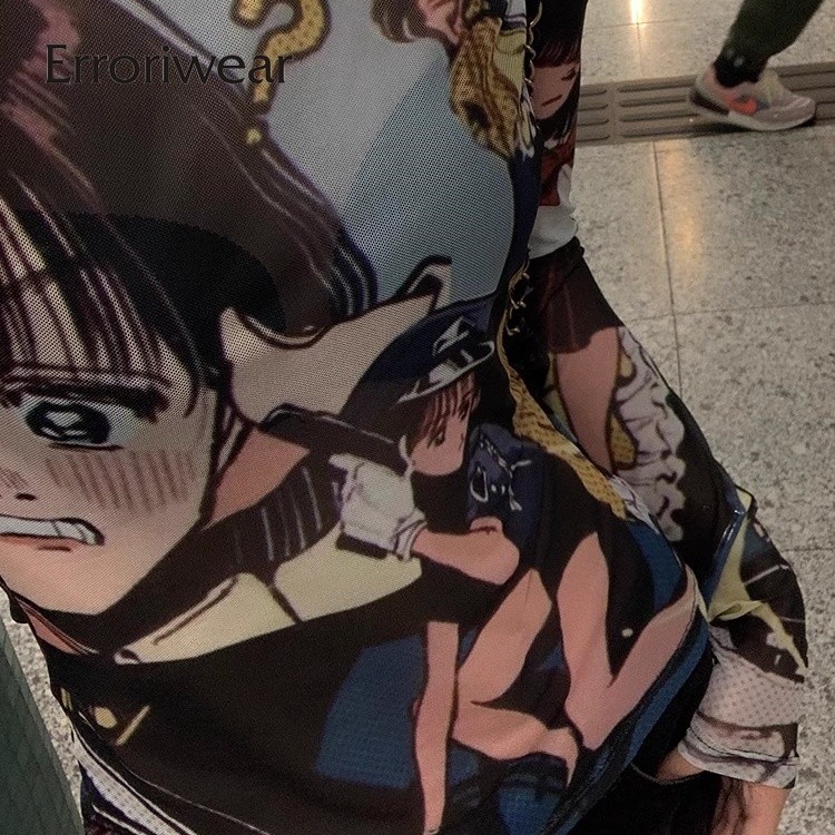 เสื้อยืดผู้หญิง 2025 หลากสีโปร่งแสงตาข่ายคอกลมแขนยาวสลิมฟิตท็อปส์ - รูปที่ 6