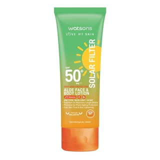 Watsons วัตสันเลิฟมายสกิน โซล่าร์ฟิลเตอร์ เวรี่ไฮโพรเทคชั่น อโล เฟสบอดี้ โลชั่น SPF50+ 100ml