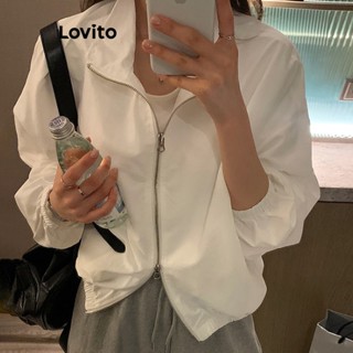 Lovito เสื้อโค้ทลําลอง มีซิป สําหรับผู้หญิง LNE21046 (สีขาว)