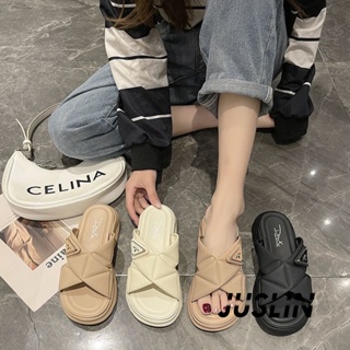 JUSLIN   รองเท้าแตะผู้หญิง ส้นแบน ใส่สบาย สไตล์เกาหลี รองเท้าแฟชั่น 2023 ใหม่  Chic สวย คุณภาพสูง Comfortable B98G0K6 37Z230910