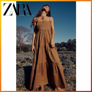 Zara ใหม่ ชุดมิดี้เดรส คอปก ทรงตรง แบบบาง สําหรับผู้หญิง