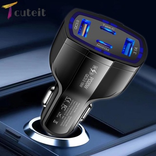 Tcuteit 4 in 1 อะแดปเตอร์ซ็อกเก็ตชาร์จในรถยนต์ PD 20W 2USB+2PD 12-30V สําหรับ iPhone Xiaomi