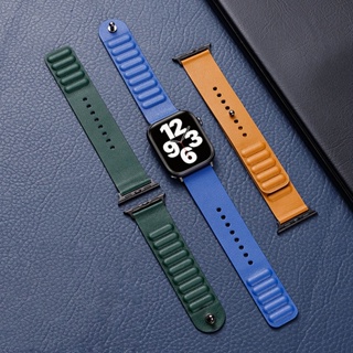 สายนาฬิกาข้อมือหนังแท้ แบบแม่เหล็ก สําหรับ iWatch Ultra Band 49 มม. 44 มม. 40 มม. 45 มม. 41 มม. 38 มม. 42 มม. iWatch series 8 SE 7 6 5 4