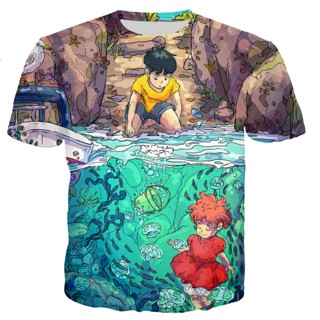 เสื้อยืด พิมพ์ลายอนิเมะ Ponyo On The Cliff สไตล์สตรีท สําหรับผู้ชาย