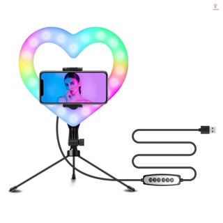 Photography Lamp Heart-Shaped LED Fill Light Dimmable USB Powered with Phone Holder for Live Streaming and Selfie