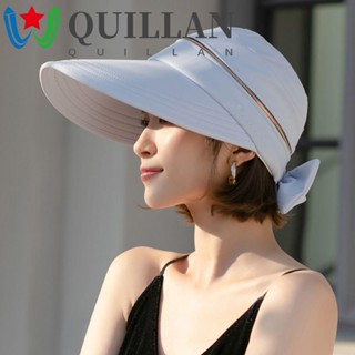 Quillan หมวกปีกกว้าง ประดับโบว์ กันแดด ถอดออกได้ สีพื้น เหมาะกับฤดูร้อน สไตล์ชาวประมง สําหรับผู้หญิง