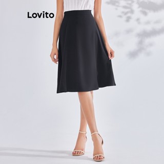 Lovito กระโปรงทรงเอ เรียบง่าย หรูหรา สําหรับผู้หญิง LBE03114 (สีดํา)