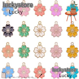 Lucky จี้ดอกไม้ โลหะผสม และเคลือบ สีชมพู สีแดง สีฟ้า สีดํา สีขาว สําหรับทําเครื่องประดับ