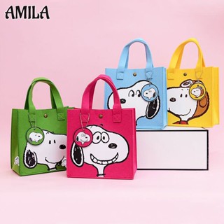 Amila Snoopy กระเป๋าผ้าสักหลาด ทรงสี่เหลี่ยม ลายการ์ตูน น่ารัก แบบพกพา กระเป๋าอาหารกลางวัน กระเป๋าเครื่องสําอางค์ กระเป๋าจัดเก็บ