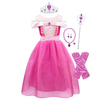 [0717]JHLQ-COS-G Frozen Princess Aurora Same Style Girls Dress Puffy Gauze Princess Dress Crown Magic Wand Six-Piece Set Girl cosplay  girl  DU6Z