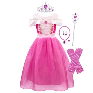 [0717]JHLQ-COS-G Frozen Princess Aurora Same Style Girls Dress Puffy Gauze Princess Dress Crown Magic Wand Six-Piece Set Girl cosplay  girl  DU6Z