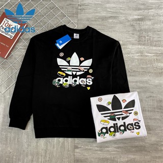 Adidas ของแท้ 100% เสื้อกันหนาว ผ้าฝ้าย 360 กรัม คอกลม พิมพ์ลายโลโก้ ขนาดใหญ่ สําหรับผู้ชาย และผู้หญิง