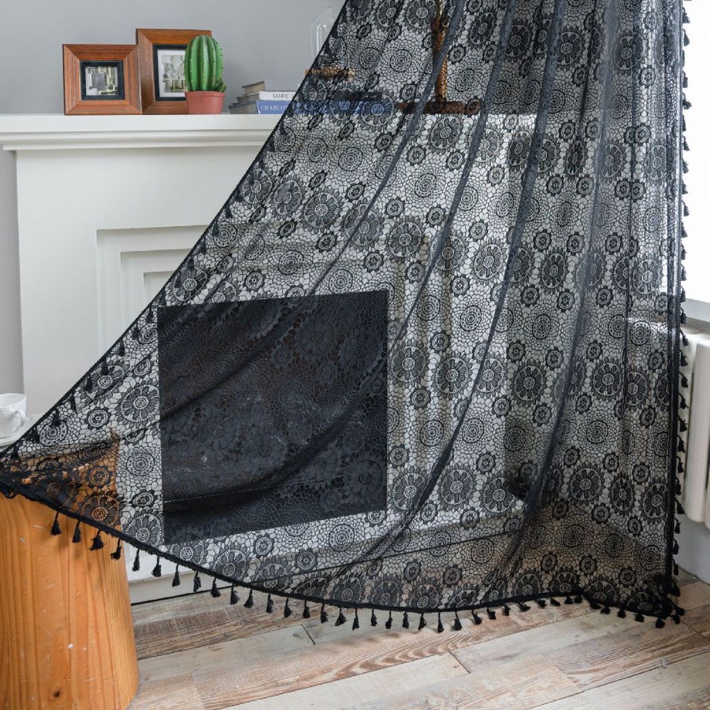 วินเทจสีดําโครเชต์ผ้