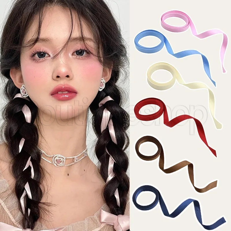 [ Featured ] เครื่องประดับผมหางม้าคู่ / ที่คาดผมริบบิ้นถัก หลากสี / เครื่องมือทําผมถักโบว์ / ริบบิ้นยาว สีพื้น / ยางรัดผมโมริ สีหวาน 1 ม้วน /