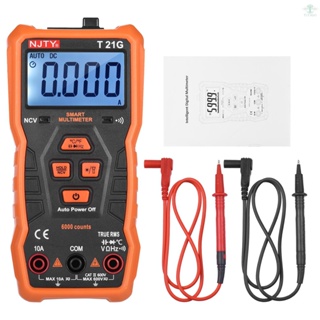 NJTY T21G Mini Smart Multimeter 6000 Counts True RMS Universal Meter Pocket Size Compact 2-inch LCD Digital Multi Meter Magnetic Adsorption Voltmeter Ohmmeter CATII 600V NCV ACV DCV Current Temperature Resistance Capacitance Buzzer and Continuity L-w