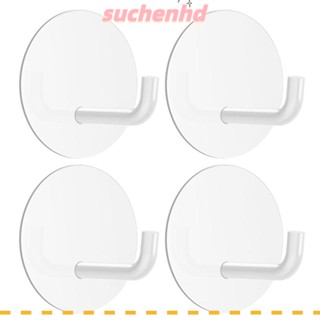 Suchenhd 4 ชิ้น ตะขอติดผนัง สเตนเลส ทรงกลม กาว กันน้ํา สีขาว ตะขอแขวนเสื้อคลุม ห้องน้ํา