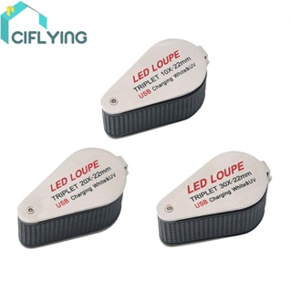 [Ciflys.Th] แว่นขยาย 10/20/30X เครื่องประดับ มีไฟ LED UV เลนส์สามสี