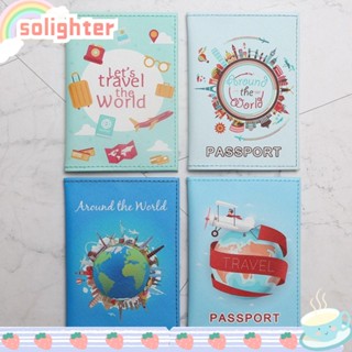 Solighter ปกหนังสือเดินทาง หนัง PU ทัวร์รอบแผนที่โลก คลิปหนังสือเดินทาง สร้างสรรค์ กระเป๋าพาสปอร์ต ผู้หญิง