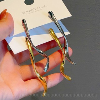 0908YWJD Special-Interest Design 18K Golden Curve Line Dangle Earrings Personalized European and American Style Fashion Trend Exaggerated Online Influencer Ear Jewelry BFLW