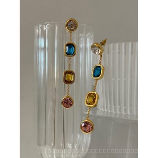 0911JHZB Retro Exquisite Trendy Elegant Heavy-Duty Colorful Square Zircon Long Earrings Expensive Elegant Modified Face Earrings Light luxury  Retro  delicate  Gift  L1WZ