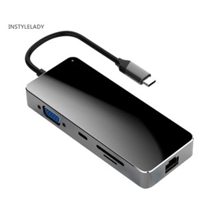 Instylelady อะแดปเตอร์ฮับการ์ดรีดเดอร์ Type-C เป็น USB 30 HDMI VGA