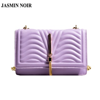 Jasmin NOIR กระเป๋าถือ กระเป๋าสะพายไหล่ สะพายข้าง หนัง PU ลายทาง แต่งพู่โซ่ ขนาดเล็ก สําหรับสตรี