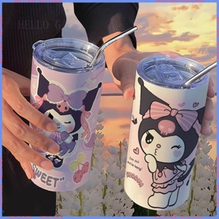 [สินค้าแอนิเมชั่น Limited Cartoon Cup] Sanrio Kuromi กระติกน้ําร้อน พร้อมหลอดดูด แบบพกพา คุณภาพสูง สําหรับนักเรียน