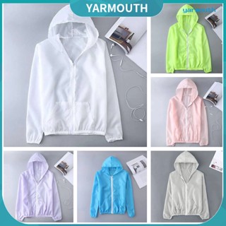 Yyr--เสื้อแจ็กเก็ตแขนยาว มีฮู้ด มีซิป สีพื้น บางพิเศษ ป้องกันแสงแดด สําหรับผู้หญิง และผู้ชาย