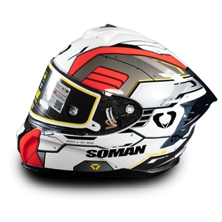 หมวกกันน็อค SOMAN - SM961-s Shinning white  red grey