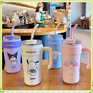 ✨✨youngtime Sanrio ถ้วยน้ำแข็งสแตนเลสพร้อมที่จับ Kuromi Cinnamoroll กระติกน้ำสุญญากาศถ้วยฟาง 850ml แก้วเก็บความเย็นความจุขนาดใหญ่ กระติกน้ำร้อน youngtime✨✨