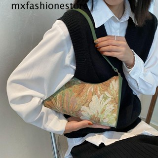 Mxfashione กระเป๋าสะพายไหล่ กระเป๋าถือ ผ้าแคนวาส พิมพ์ลายภาพวาดสีน้ํามัน รูปดอกไม้ สไตล์จีน เหมาะกับการเดินทาง