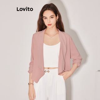 Lovito เสื้อแจ็คเก็ต สีพื้น ทรงอสมมาตร สำหรับสตรี LNE15061 (ชมพูตุ่น)