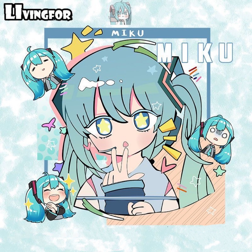 เสื้อยืดอนิเมะ Hatsune Miku ผ้าฝ้ายแท้น่ารักแฟชั่นคู่รักสวมแขนสั้นน่ารัก