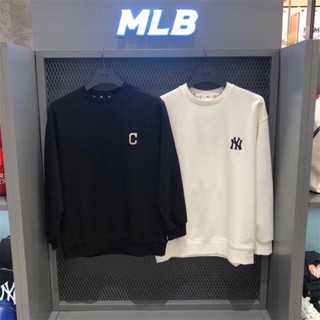 Mlb NY ของแท้ 100% เสื้อกันหนาว คอกลม ผ้าฝ้าย ลายโลโก้ ขนาดใหญ่ 320 กรัม สําหรับผู้ชาย และผู้หญิง