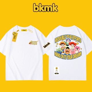 Bkmk เสื้อยืดคอกลม แขนสั้น ผ้าฝ้ายแท้ พิมพ์ลายการ์ตูนอนิเมะ ทรงหลวม สําหรับผู้ชาย