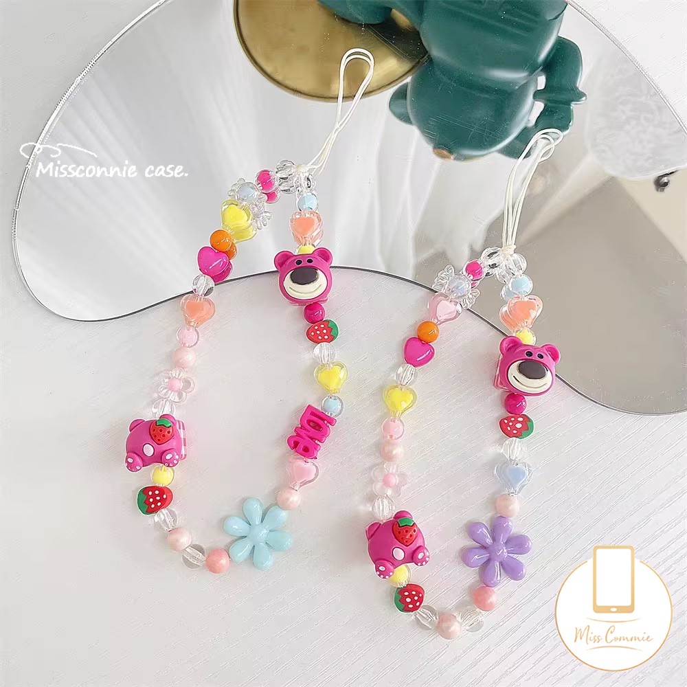 สายโซ่คล้องโทรศัพท์มือถือ อะคริลิค ประดับคริสตัล ลายการ์ตูนหมี สตรอเบอร์รี่น่ารัก สีสันสดใส แฟชั่นสําหรับผู้หญิง - รูปที่ 6