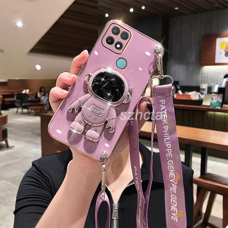 เคสโทรศัพท์ oppo a15 a15s เคสโทรศัพท์มือถือ ลายนักบินอวกาศ พร้อมสายคล้องคอ หรูหรา สําหรับ oppo a15 a15s