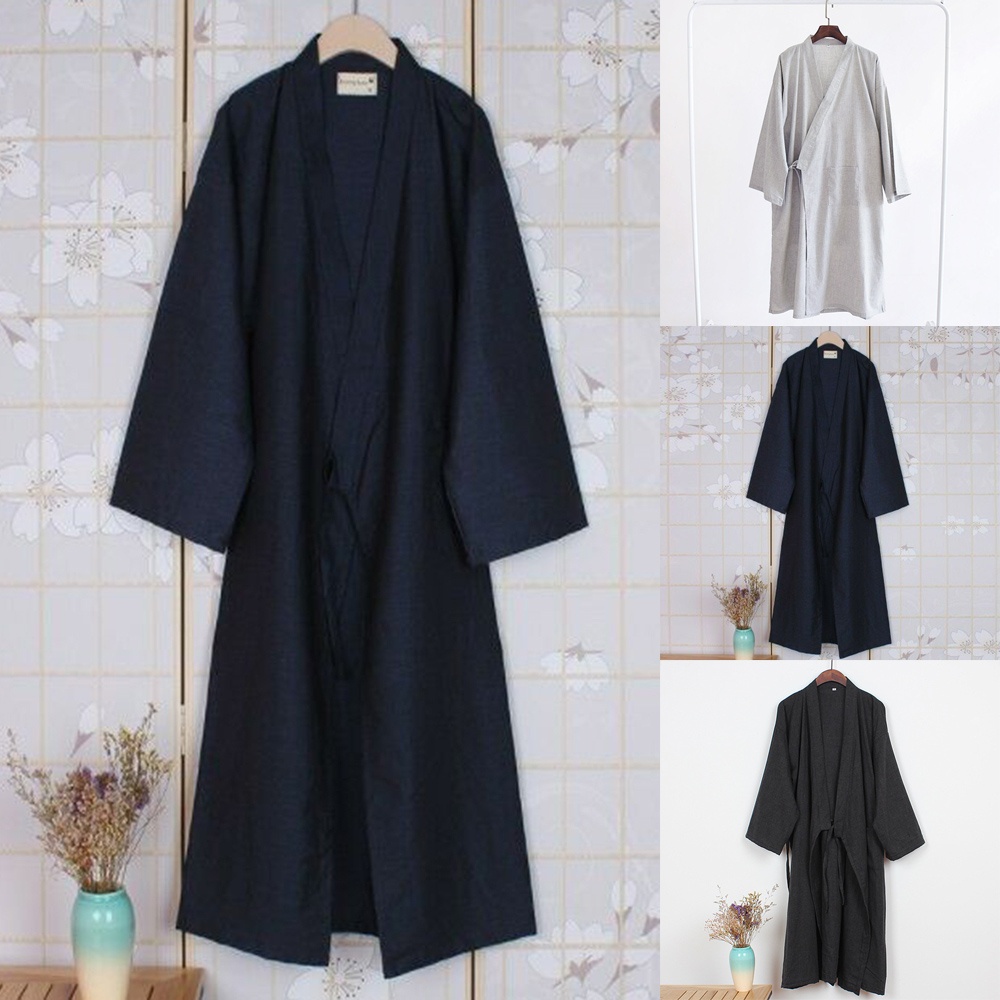 นุ่มและระบายอากาศชุดกิโมโนญี่ปุ่นยูกาตะชุดนอนเสื้อคลุมอาบน้ํายาวสําหรับผู้ชาย