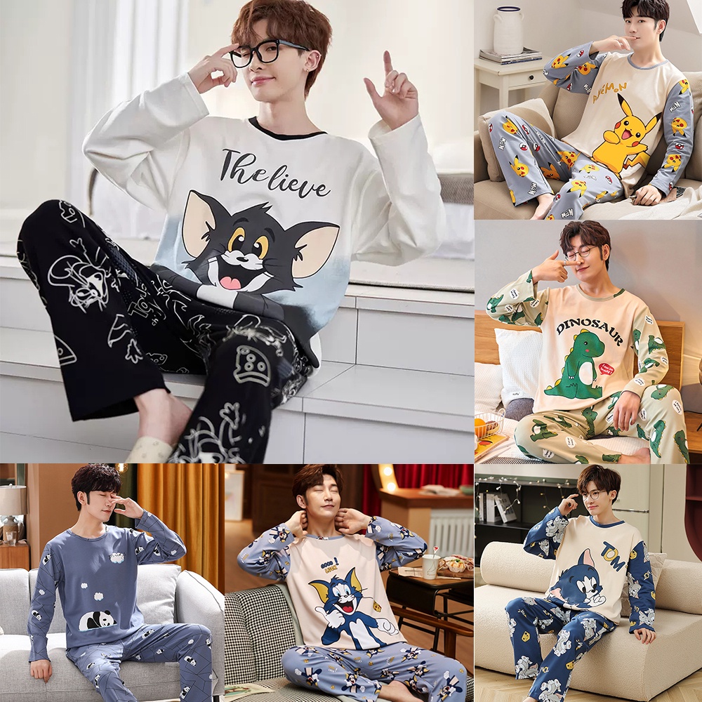 ชุดนอนแขนยาวลําลอง ทรงหลวม พิมพ์ลาย พลัสไซซ์ สําหรับผู้ชาย ไซซ์ M – XXXL