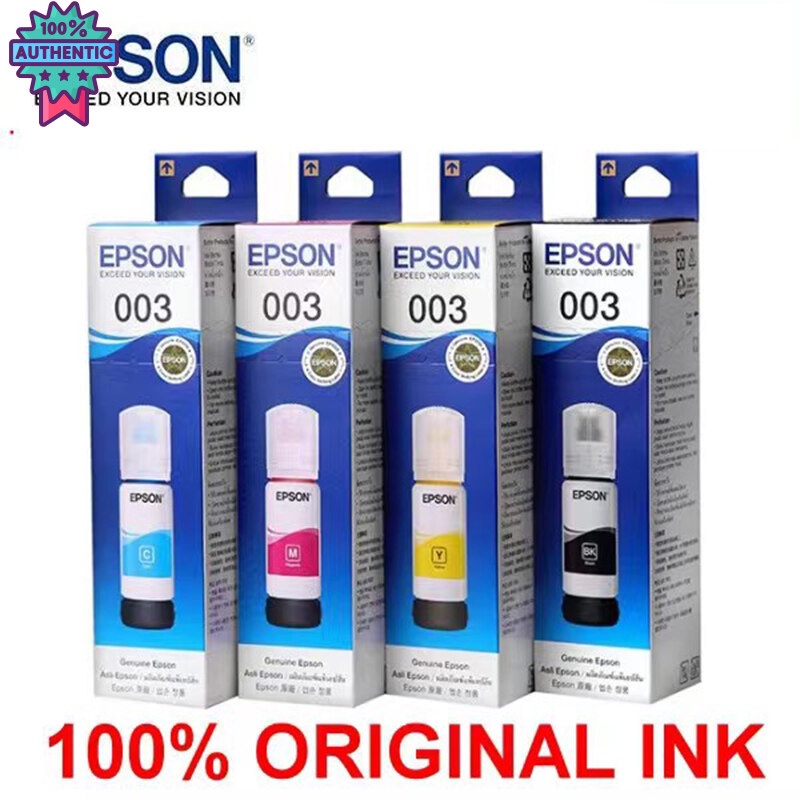 สินค้าประกันศูนย์ EPSON Ink 003 Original หมึกเติมแท้สำหรั EPSON L3110 L3210 L3216 L3150 L3250（ไม่มีกล่อง）