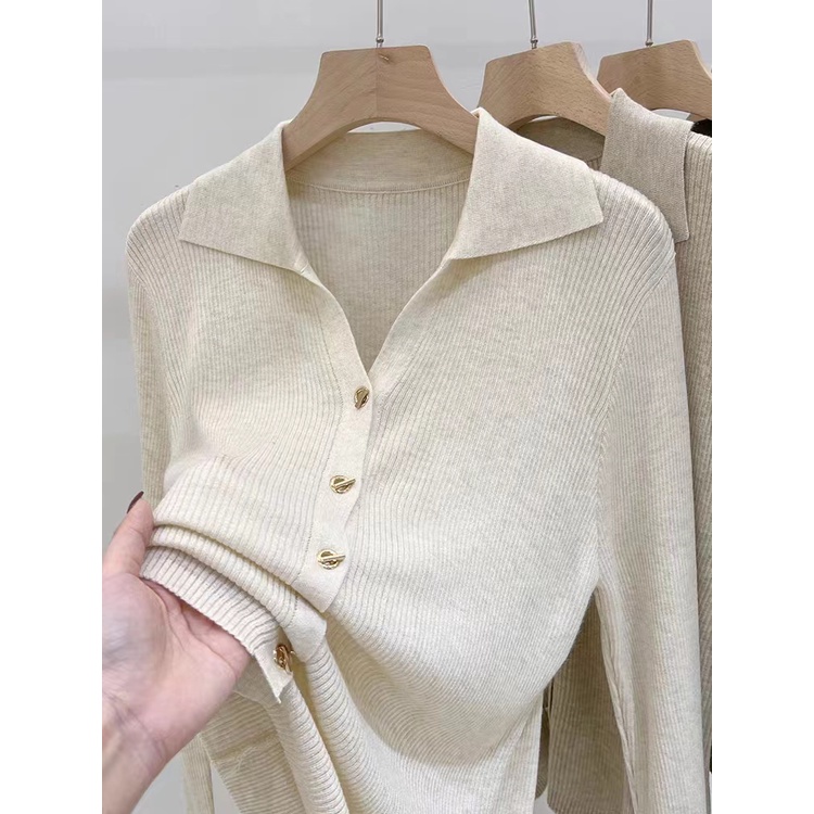 Xiao เสื้อกันหนาว คอปกโปโล แขนยาว ผ้าถัก ระดับไฮเอนด์ สุดชิค เหมาะกับฤดูใบไม้ร่วง สําหรับผู้หญิง 9YP