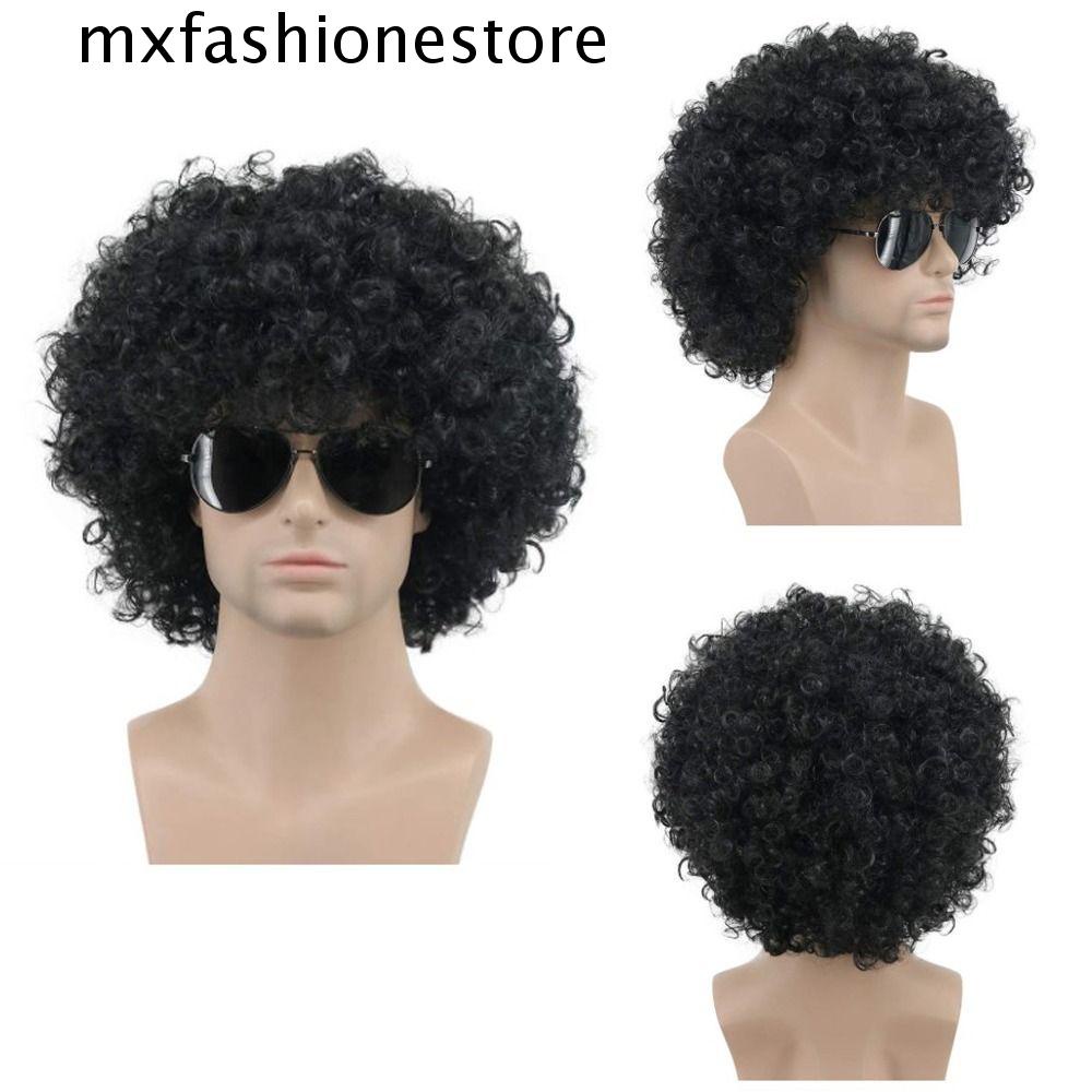 Mxfashione วิกผมสังเคราะห์ สีดํา เมก้า จัมโบ้ คุณภาพสูง ร็อคธรรมชาติ ผมฟู เครื่องประดับผม ผู้ชาย ทนความร้อน ไฟเบอร์ ย้อนยุค คอสเพลย์ วิกผม