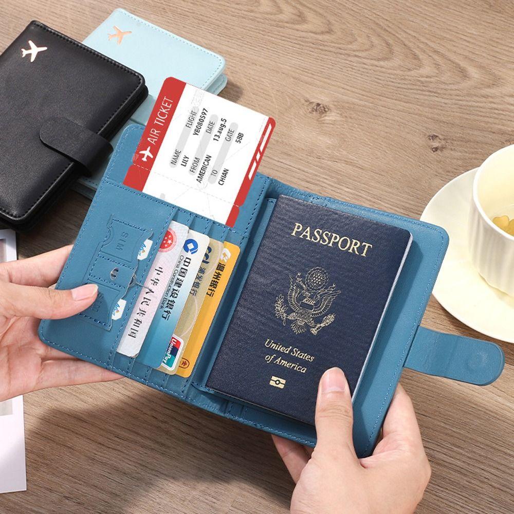 Ssunshine RFID ฝาครอบหนังสือเดินทาง, คลิปหนังสือเดินทางสร้างสรรค์มัลติฟังก์ชั่น, กระเป๋าใส่หนังสือเดินทางหนัง PU หลายใบ