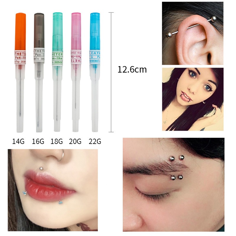 เครื่องมือเจาะร่างกาย เข็มเจาะร่างกาย สเตนเลส แบบใช้แล้วทิ้ง 14 กรัม 16 กรัม 18 กรัม 20 กรัม 10 30 50 ชิ้น