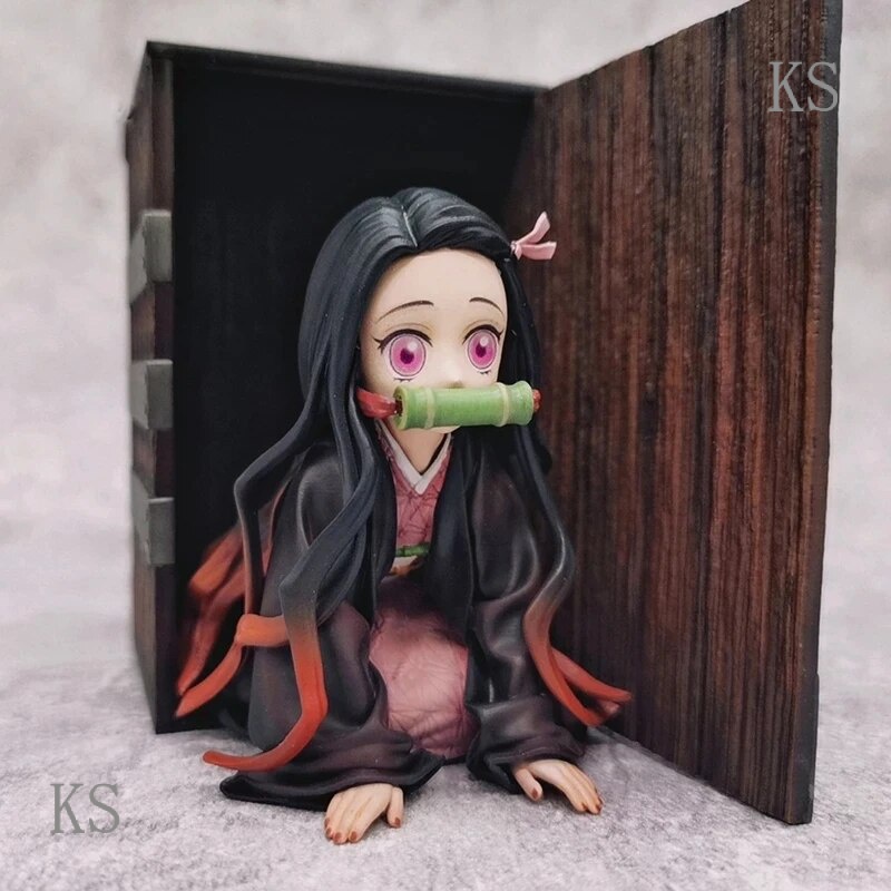 KS 9CM Anime Figure Demon Slayer Kamado Nezuko Baby Form Kneeling Pose with Box Model Dolls Toy Gift Collect Boxed  PVC