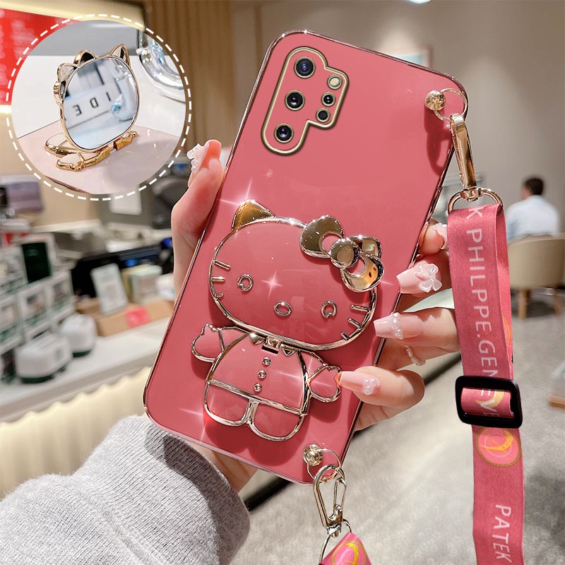 เคส Samsung Note 20 เคส Samsung Galaxy Note 8 9 10 20 Note 10+ Note 10 Lite Note 20 Ultra เคสโทรศัพท์สายรัดข้อมือลาย Hello Kitty แว่นแต่งหน้า สุดหรู + เชือกเส้นเล็กฟรี