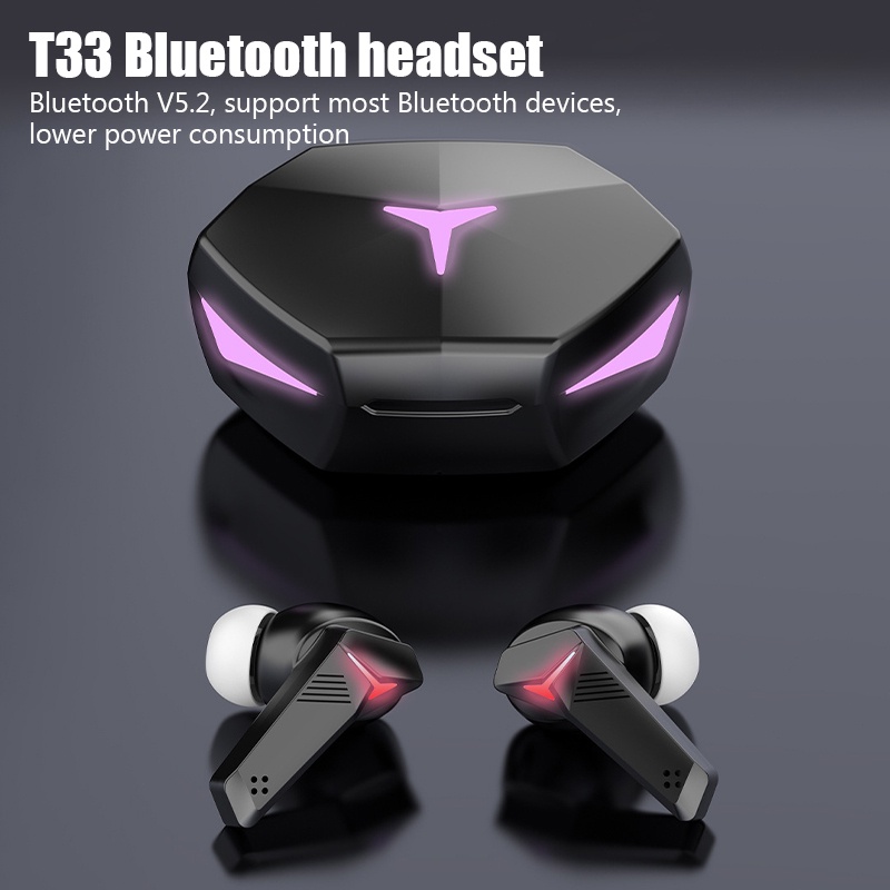 T33 TWS หูฟังไร้สายบลูทูธ 5.2 ชุดหูฟังสําหรับเล่นเกมตัดเสียงรบกวนหูฟังชนิดใส่ในหูพร้อมไมโครโฟน