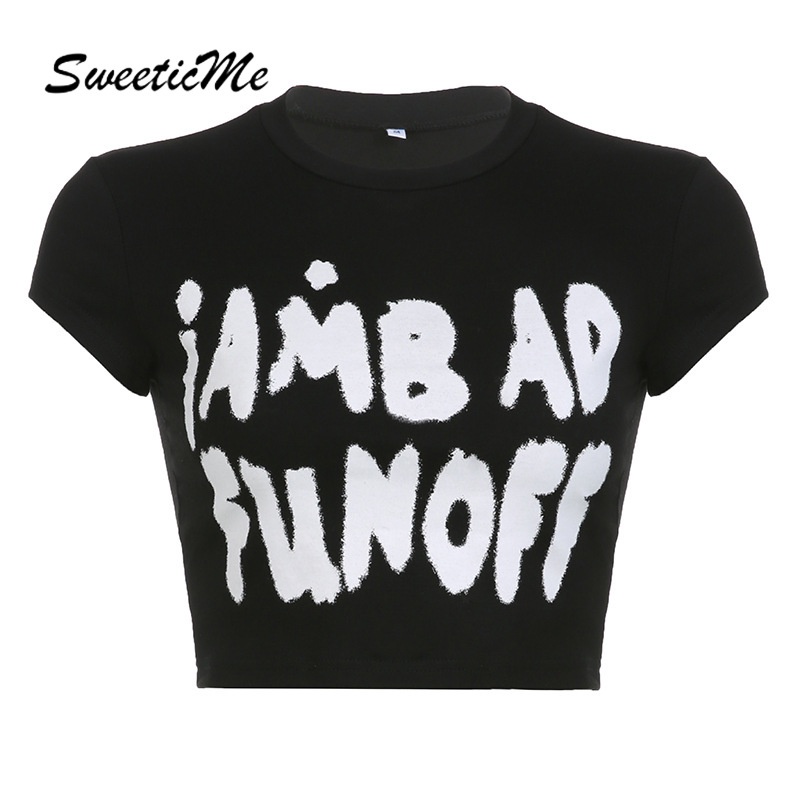 Sweeticme ใหม่ เสื้อยืดลําลอง แขนสั้น คอกลม เข้ารูป พิมพ์ลาย แฟชั่นสําหรับสตรี 2023