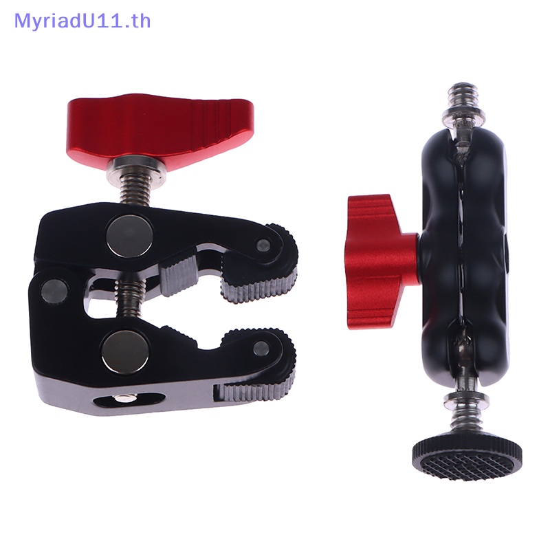 MyriadU แคลมป์อลูมิเนียมอัลลอยด์พร้อมแคลมป์แขนคู่ 1/4 3/8 รูสําหรับโทรศัพท์วิดีโอเมาท์กล้องจอภาพไฟ LED Mic