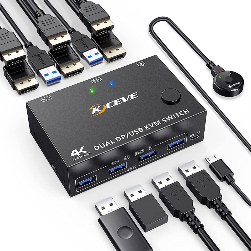 8K USB 3.0 Displayport KVM Switch 2 Monitors 2 Computers Ultra HD 8K@30Hz 4K@144Hz,Dual Monitor Disp